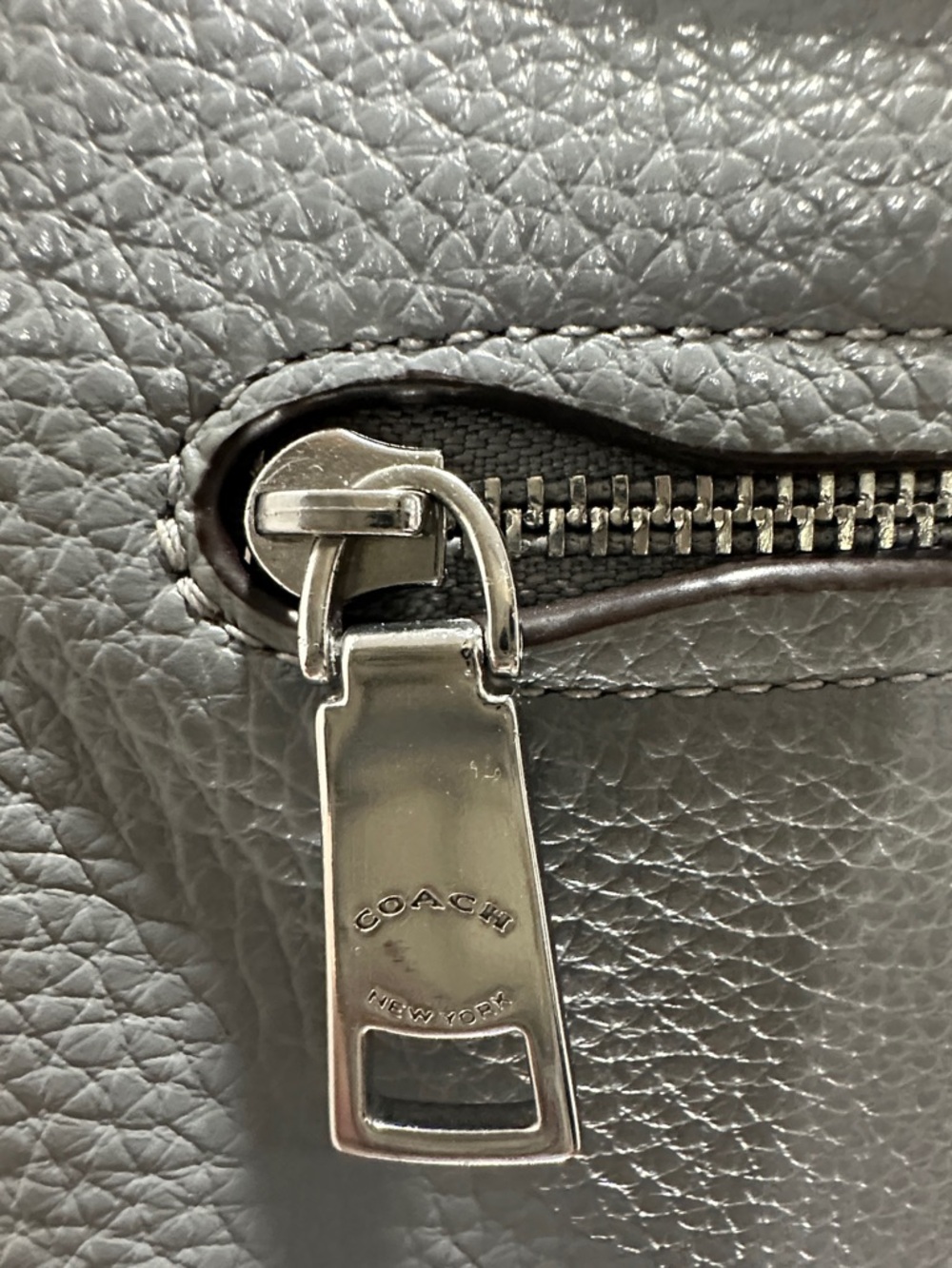 Coach Gray Pebbled Leather Shoulder Bag with Snake-Print Trim EUC - Picture 3 of 15